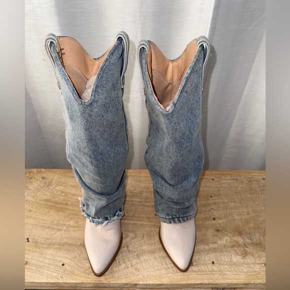 Steve Madden Lassy Denim Cowboy Boot Frayed Hem Western Festival | Size 5M - Picture 7 of 16